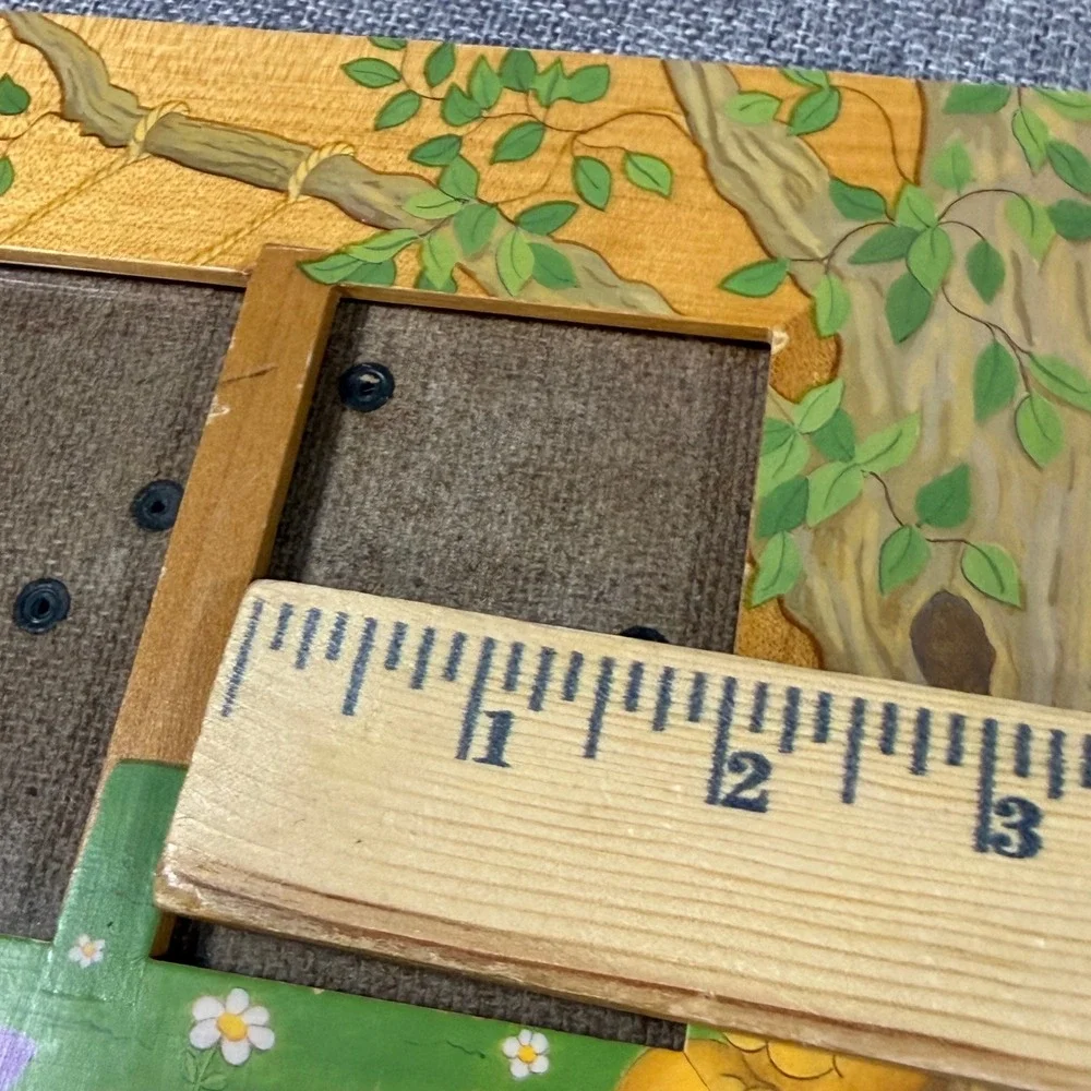 VTG Fetco Teddy Bear Tree Double Photo Frame Kids Baby Nursery Green Wood Whimsy